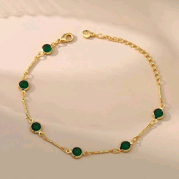 Emerald Green Gold Plated Zircon Choker Bracelet Matching Set - Picture 7 of 9
